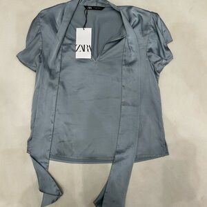 Zara Women's Elegant Gray Satin Blouse